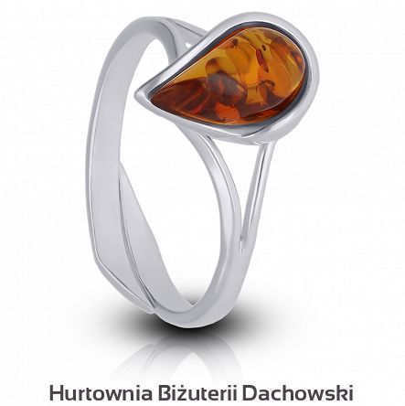 Pierścionek srebrny z bursztynem regulowany