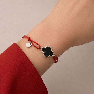 Bransoletka srebrna 925 czerwona czarna koniczyna - 2