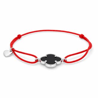 Bransoletka srebrna 925 czerwona czarna koniczyna - 3