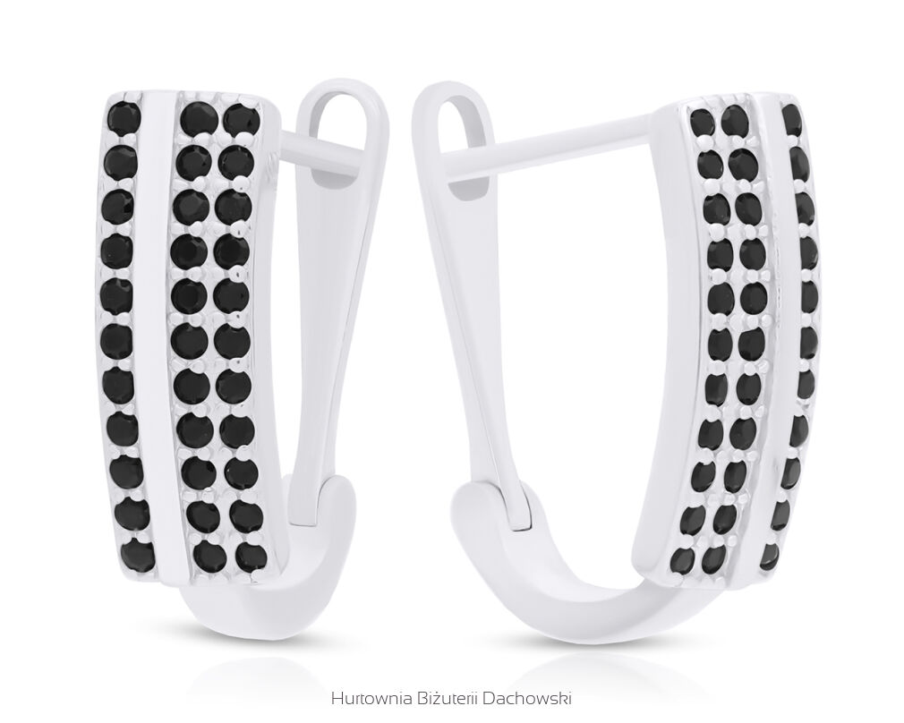 Kolczyki srebrne angielskie czarne cyrkonie pr.925