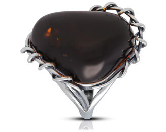 Pierścionek srebrny z naturalnym bursztynem pr.925 - 2