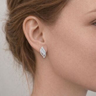 Kolczyki srebrne 925 z cyrkoniami smukły liść - 2