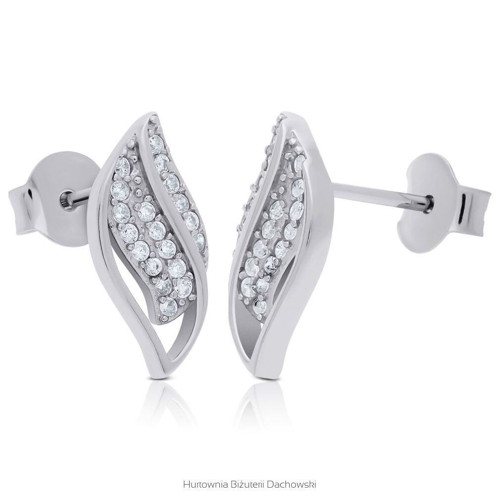 Kolczyki srebrne 925 z cyrkoniami smukły liść