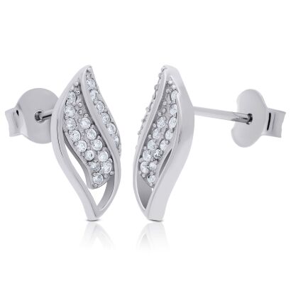 Kolczyki srebrne 925 z cyrkoniami smukły liść