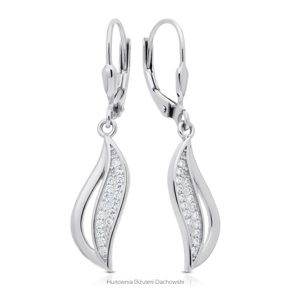 Kolczyki srebrne 925 z cyrkoniami wiszące fale