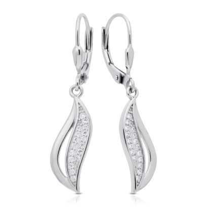 Kolczyki srebrne 925 z cyrkoniami wiszące fale