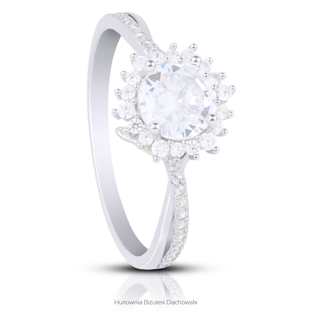 Pierścionek srebrny rodowany 925 z cyrkoniami