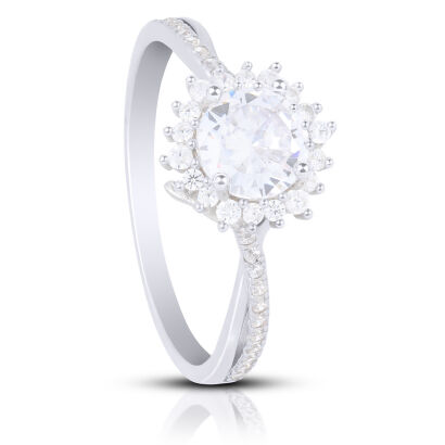 Pierścionek srebrny rodowany 925 z cyrkoniami