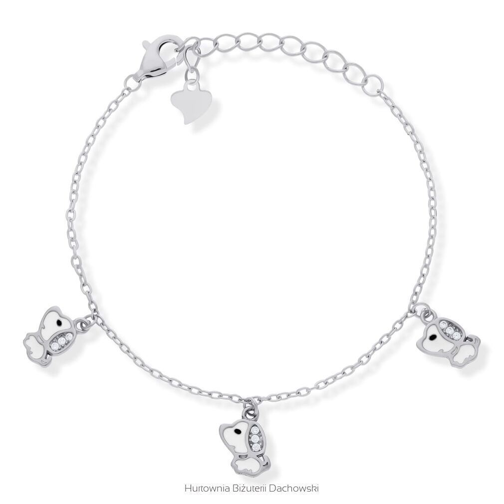 Bransoletka srebrna 925 trzy pieski z cyrkoniami