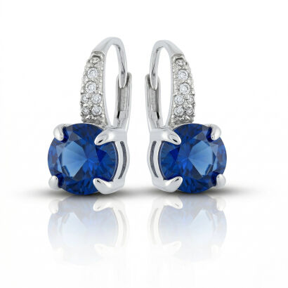 Kolczyki srebrne z cyrkoniami i szafirowym oczkiem