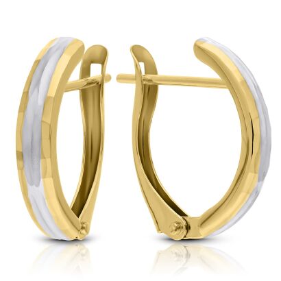 Kolczyki złote 585 dwukolorowe z białą linią