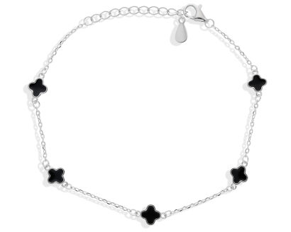 Bransoletka srebrna z koniczynami czarna emalia