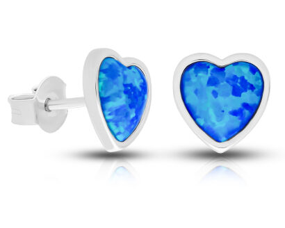 Kolczyki srebrne serca z opalem sztyfty pr.925