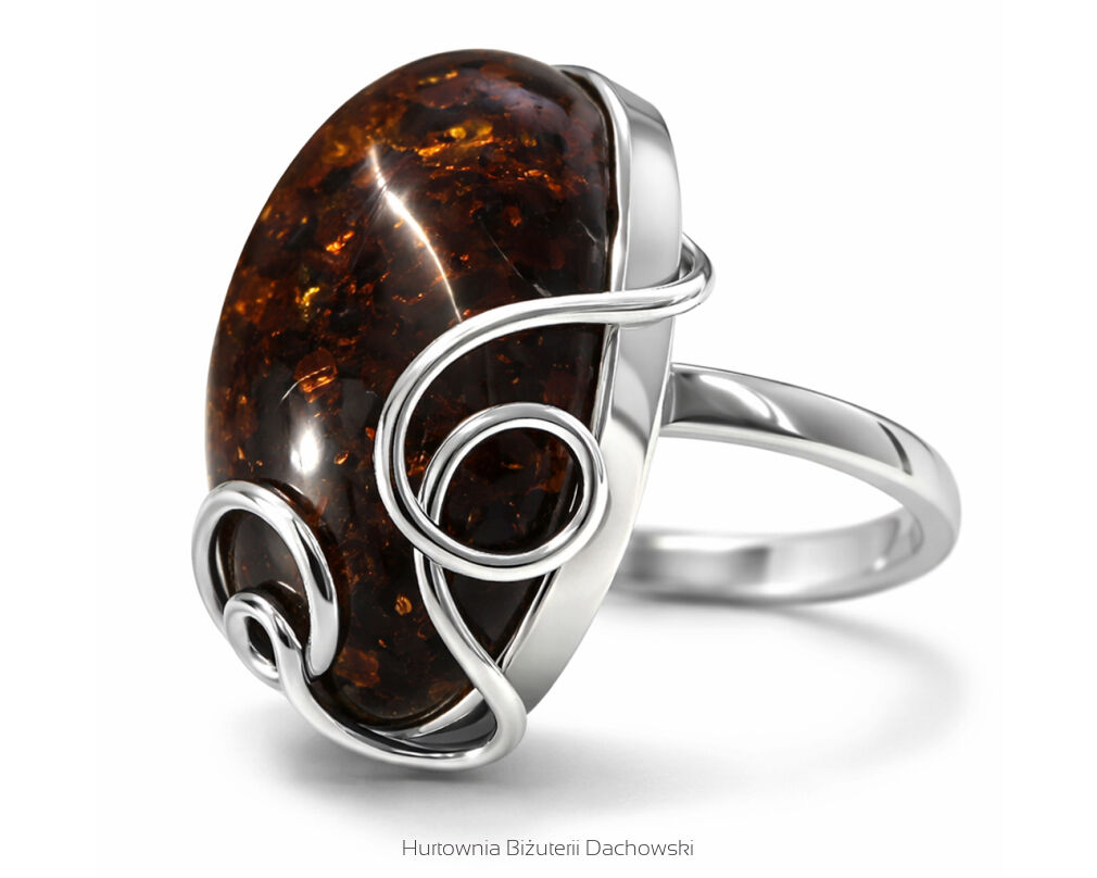 Pierścionek srebrny z bursztynem