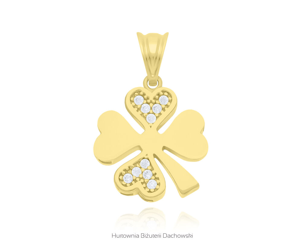 Zawieszka złota 585 koniczyna cyrkonie
