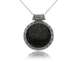 Zawieszka srebrna z onyksem i markazytami - 2