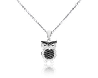 Zawieszka srebrna sowa czarne cyrkonie pr.925 - 3