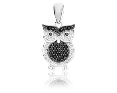 Zawieszka srebrna sowa czarne cyrkonie pr.925