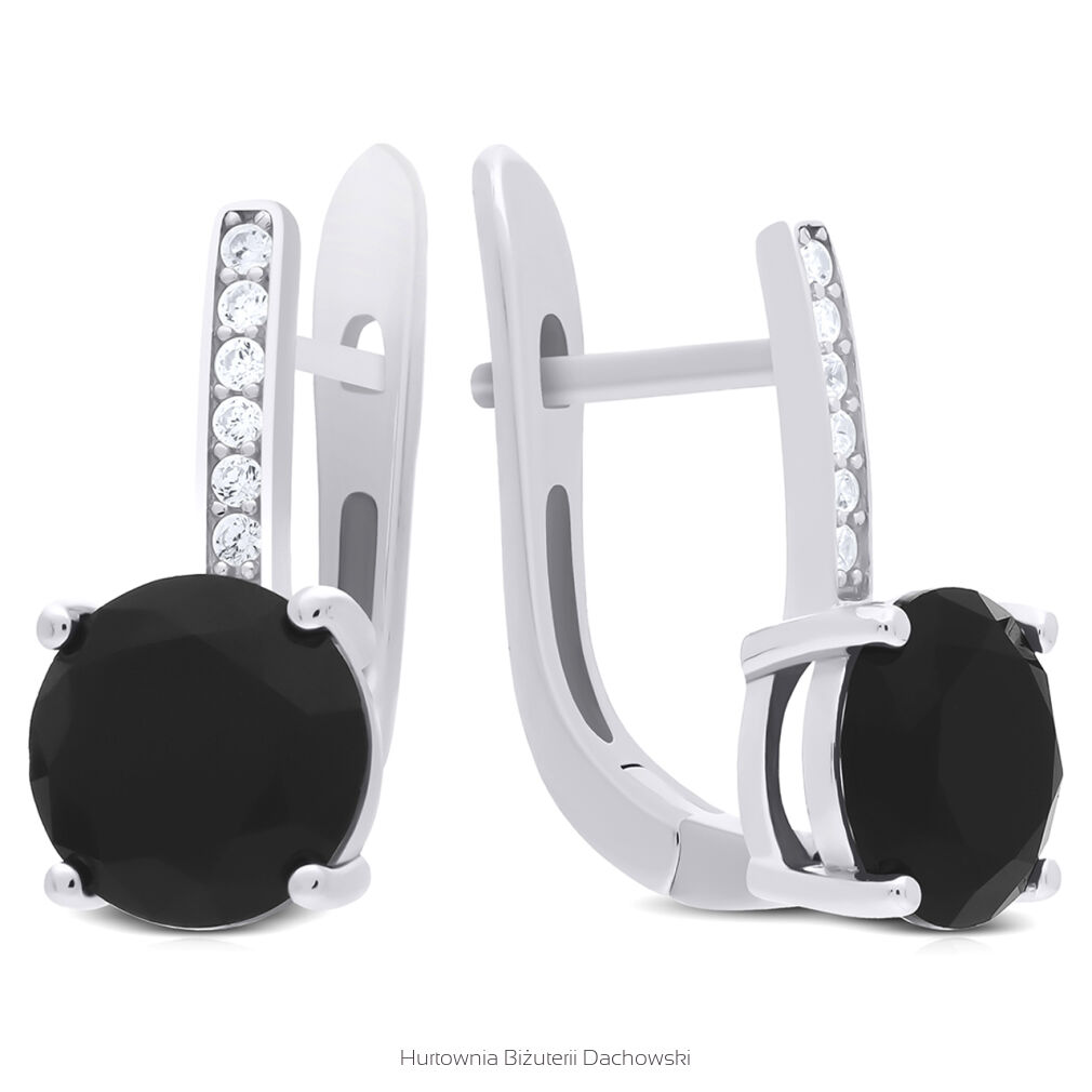 Kolczyki srebrne czarne i białe cyrkonie pr.925