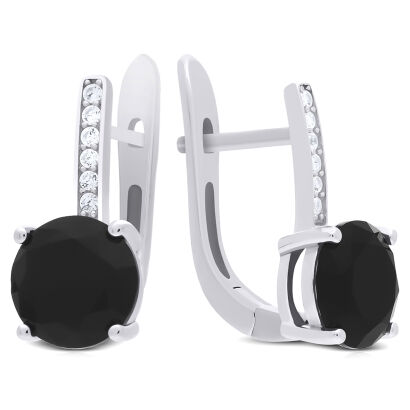 Kolczyki srebrne czarne i białe cyrkonie pr.925