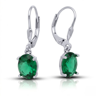 Kolczyki wiszące srebrne z owalną cyrkonią zieloną