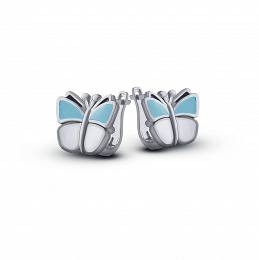 Kolczyki dziecięce srebrne motylki niebieskie