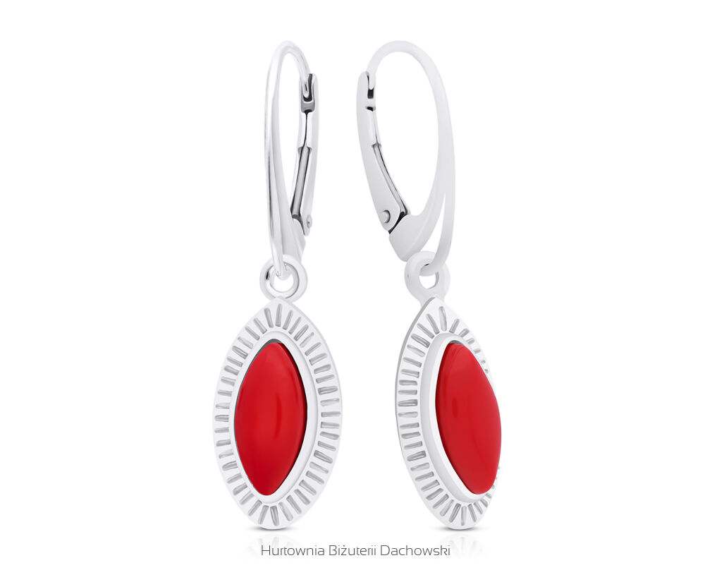 Kolczyki srebrne wiszące z koralem pr.925