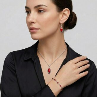 Bransoletka srebrna 925 z koralem smukłe oczka - 2