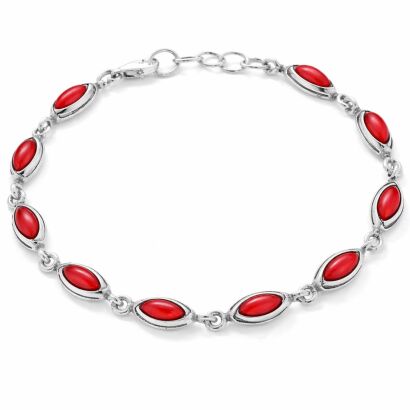 Bransoletka srebrna 925 z koralem smukłe oczka