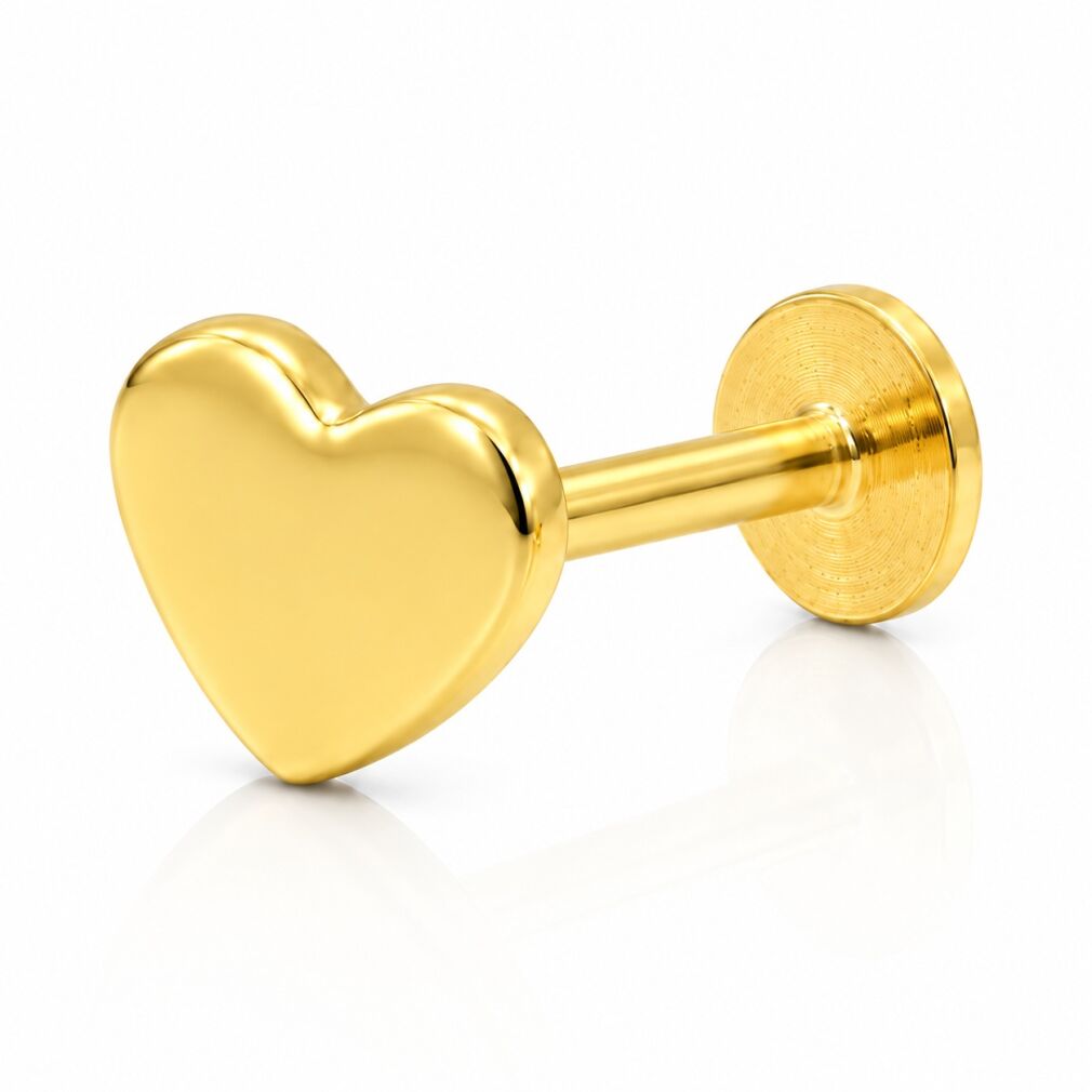 Kolczyk srebrny pozłacany piercing serce pr.925