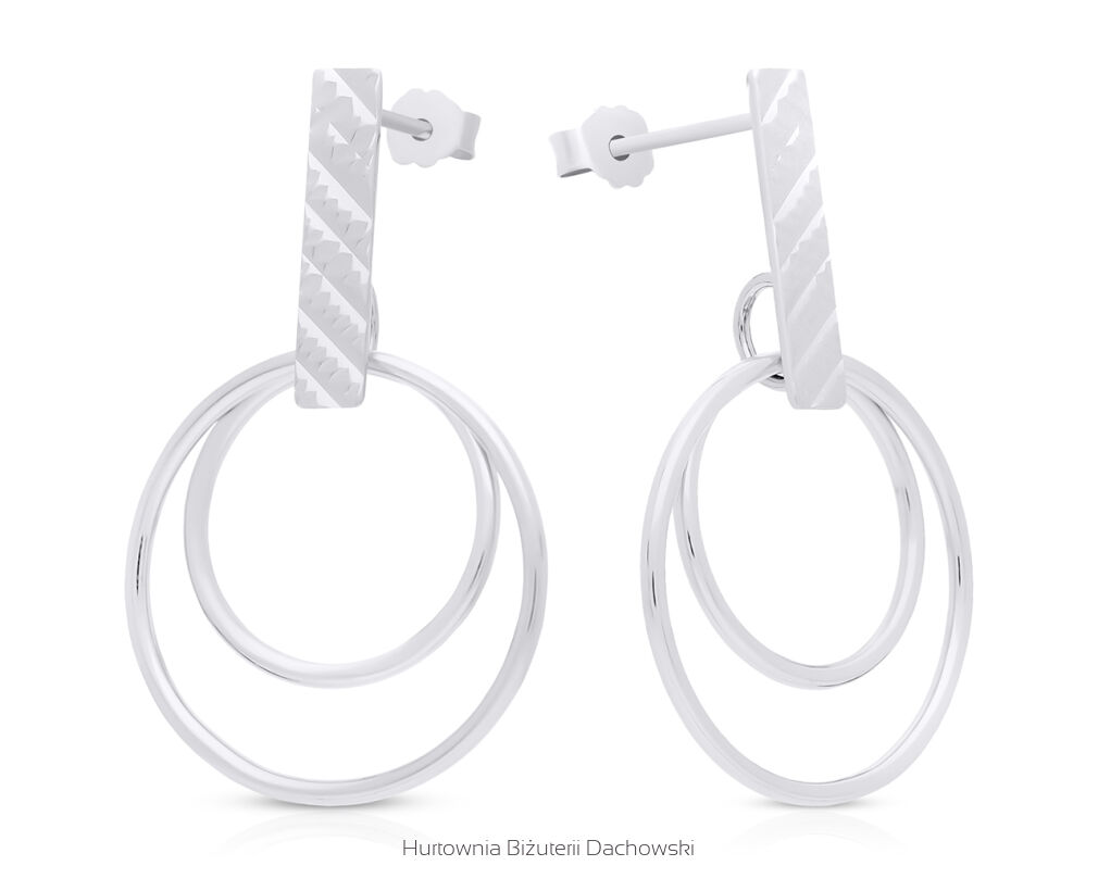Kolczyki srebrne sztyfty wiszące diamentowane