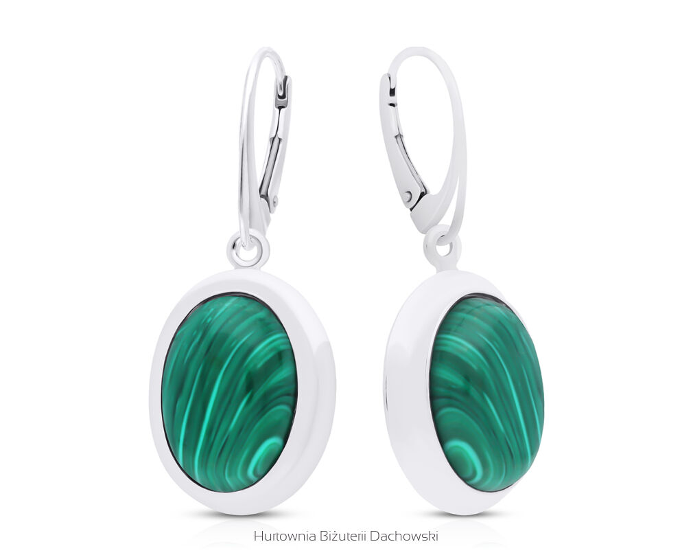 Kolczyki srebrne wiszące z zielonym malachitem