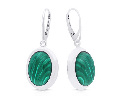 Kolczyki srebrne wiszące z zielonym malachitem