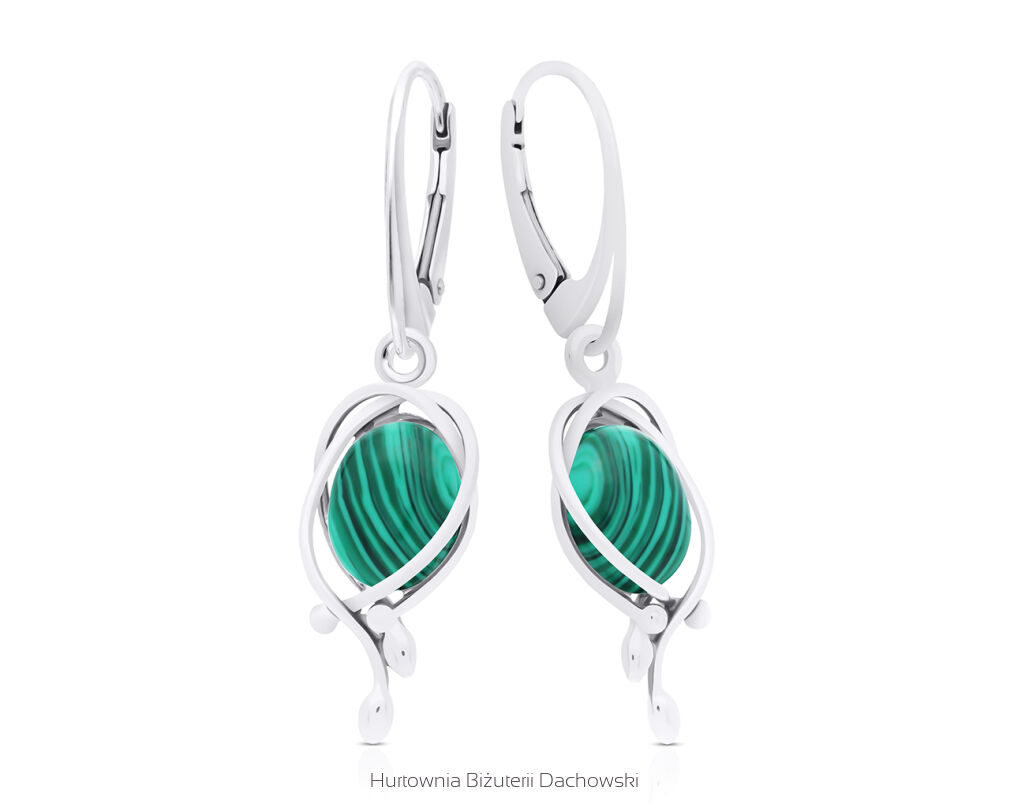 Kolczyki srebrne z zielonym malachitem wiszące