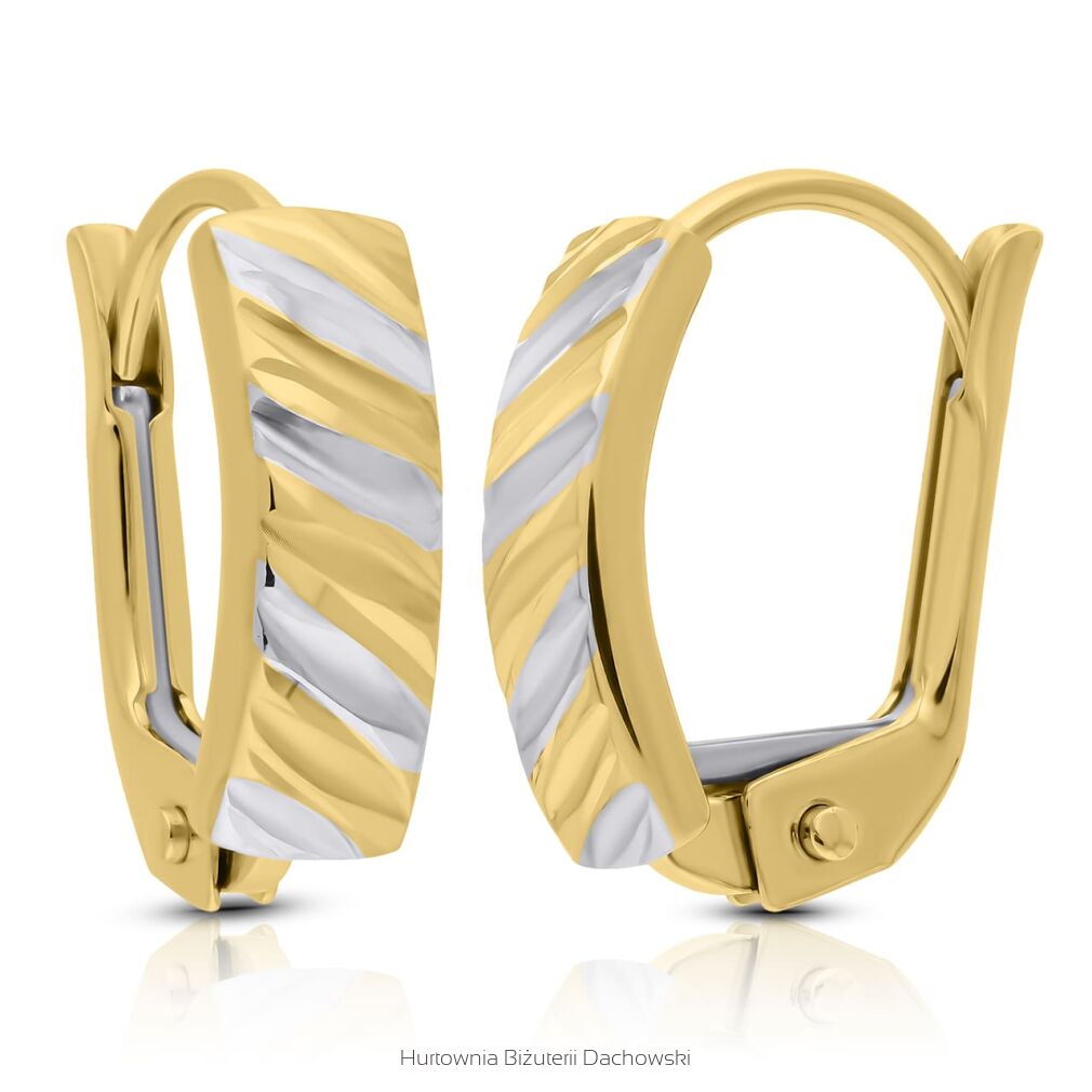 Kolczyki złote 585 dwukolorowe z ukośnym wzorem