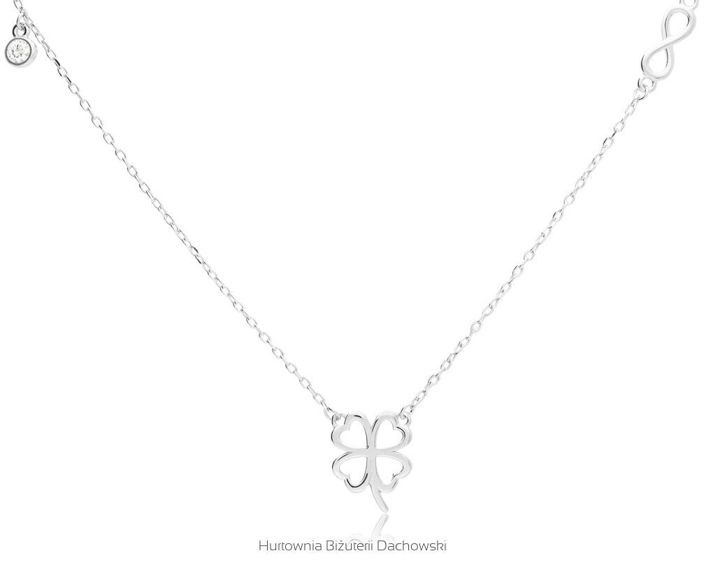 Naszyjnik srebrny z koniczyną i infinity cyrkonia