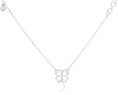 Naszyjnik srebrny z koniczyną i infinity cyrkonia