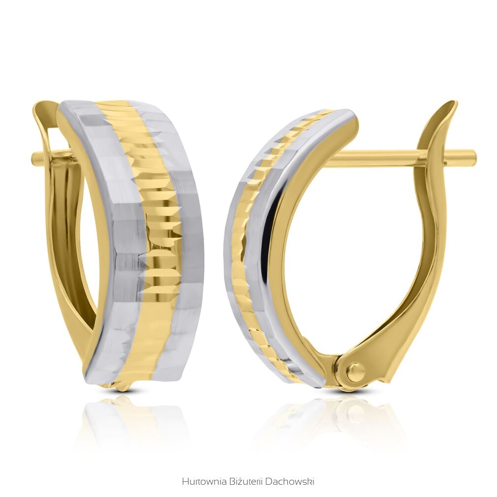 Kolczyki złote 585 dwukolorowe z diamentowaniem