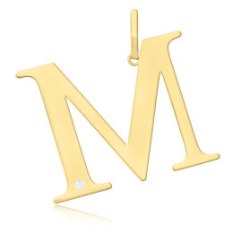 Złota literka M z brylantem duża pr.585
