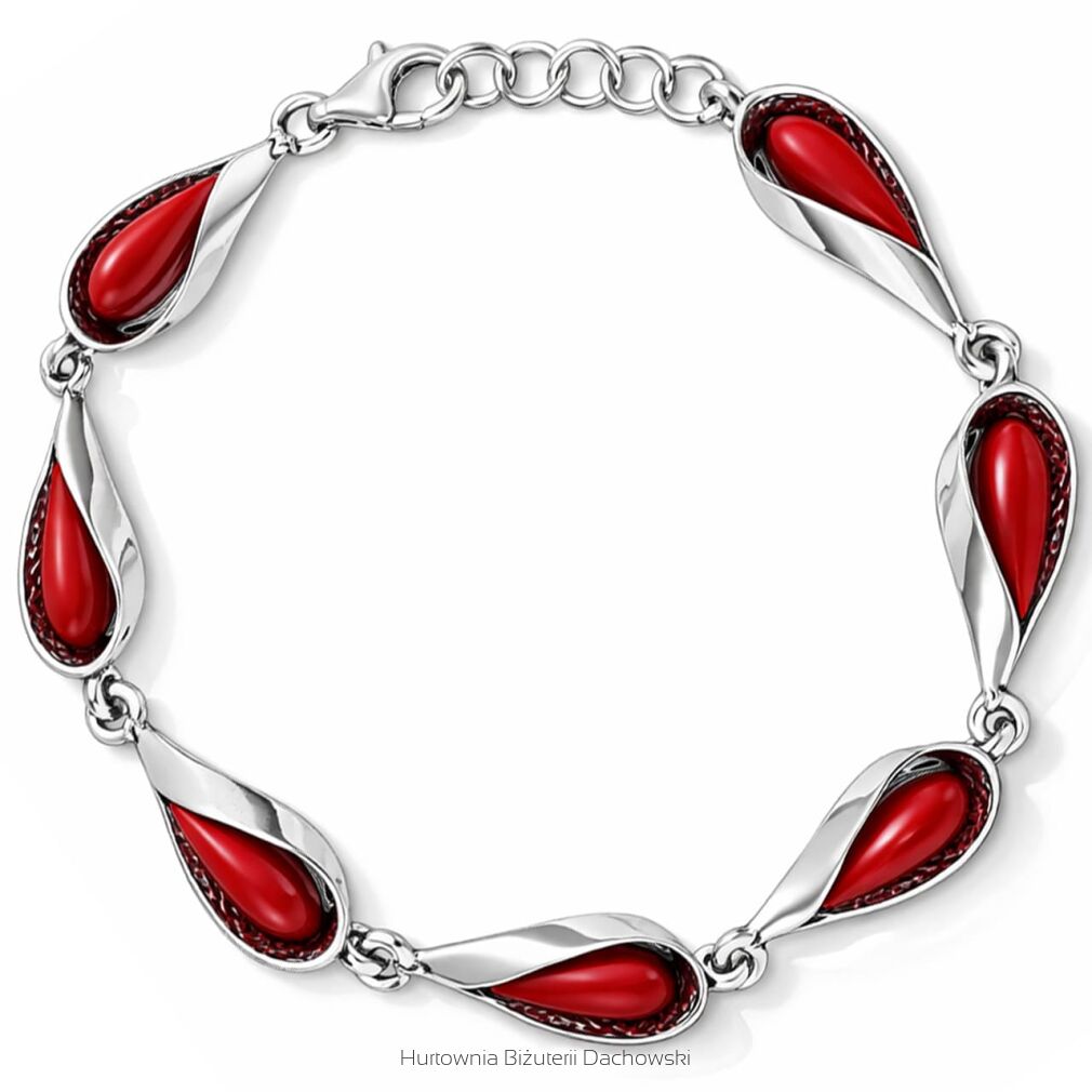 Bransoletka srebrna 925 z koralem regulowana